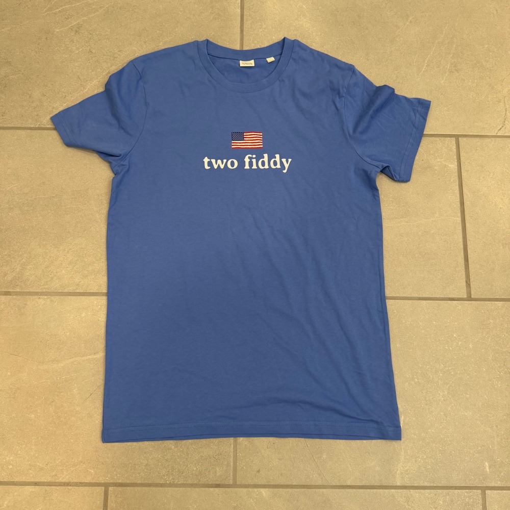 Stanley Stella Two Fiddy American Flag Graphic Tee Blue Mens Medium Short Sleeve